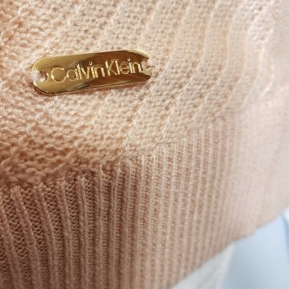 Calvin Klein Layered T-shirt Hem Sweater Beige Knit Chevron Pattern Size Large - Picture 8 of 15